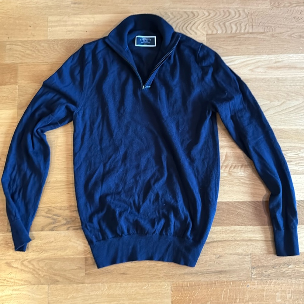 Charles Tyrwhitt Navy Blue Merino Quarter Zip Sweater in Small